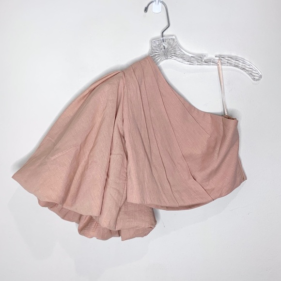 No Pise La Grama La Enamorada Top (Sz XS) One Shoulder Puff Sleeve Rose Khaki - Picture 8 of 15